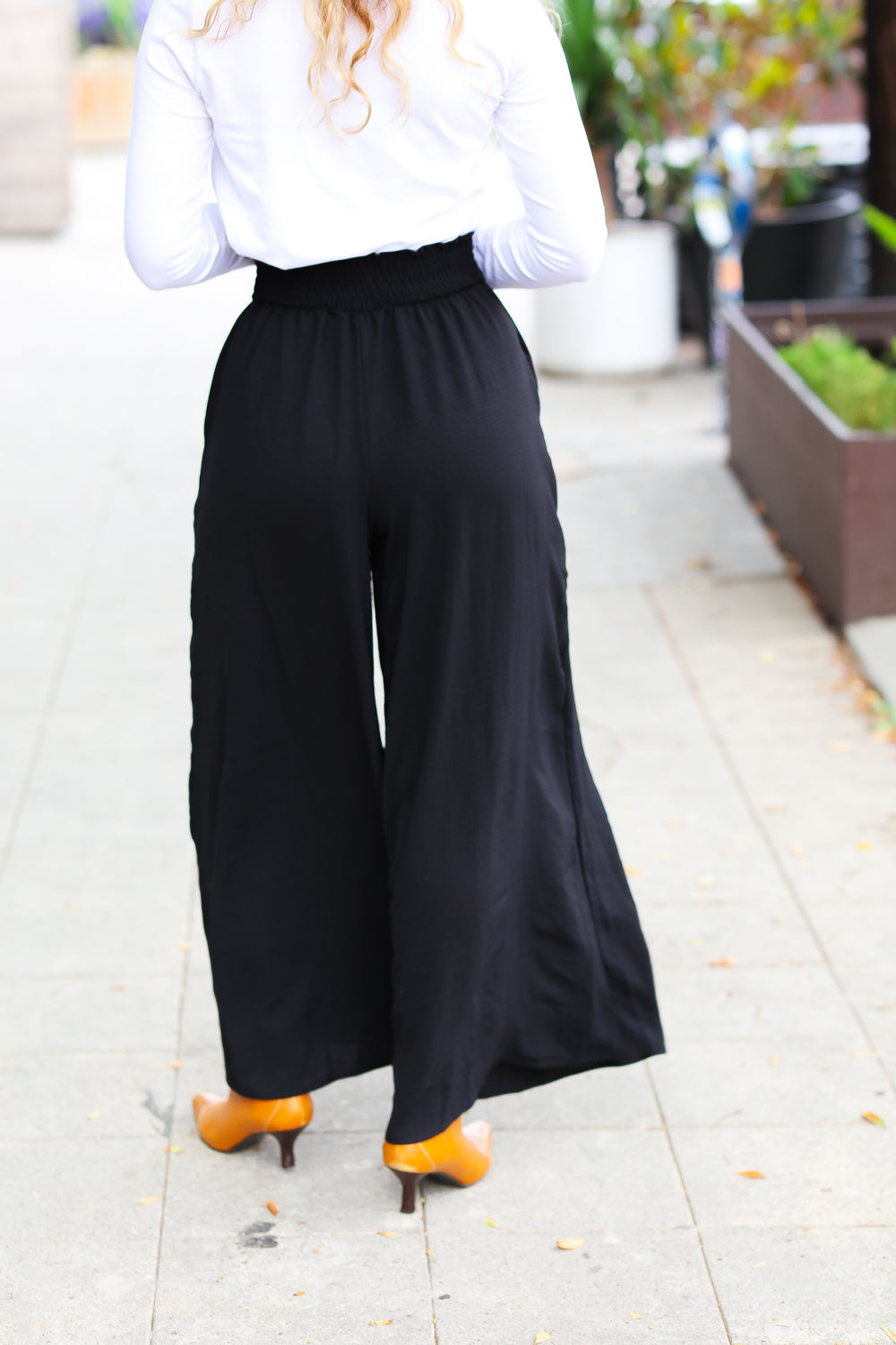 Relaxed Fun Black Smocked Waist Palazzo Pants