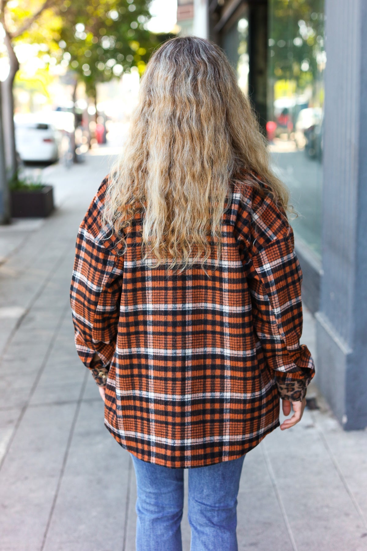 Put Together Rust Plaid & Animal Print Button Down Jacket