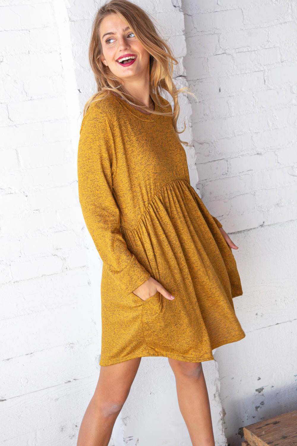 Sunflower Two Tone Babydoll Pocketed Dress