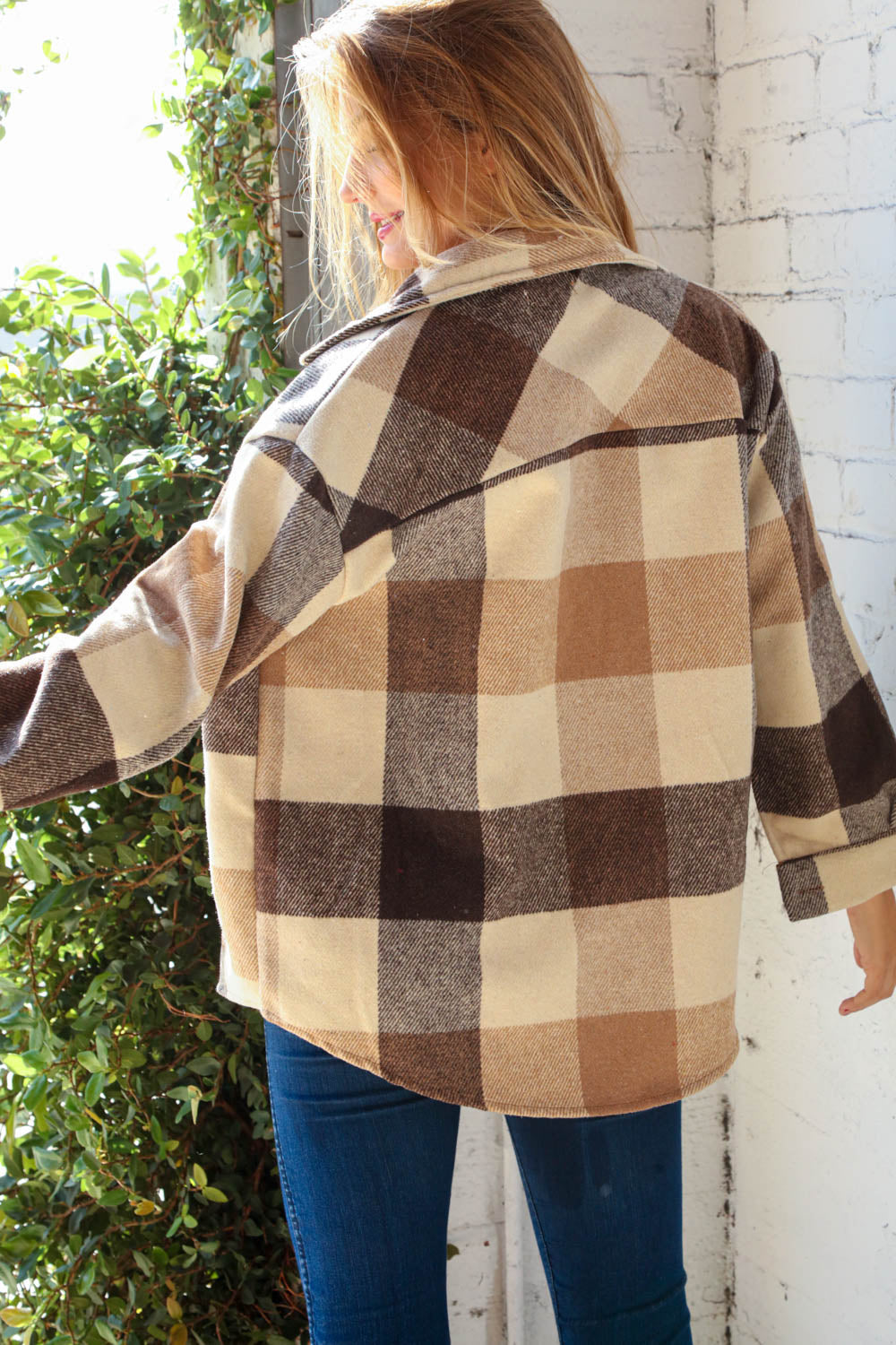 Brown & Black Plaid Jacket with Side Pockets