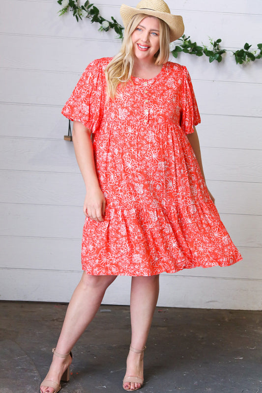 Coral Floral Button Down Midi Dress