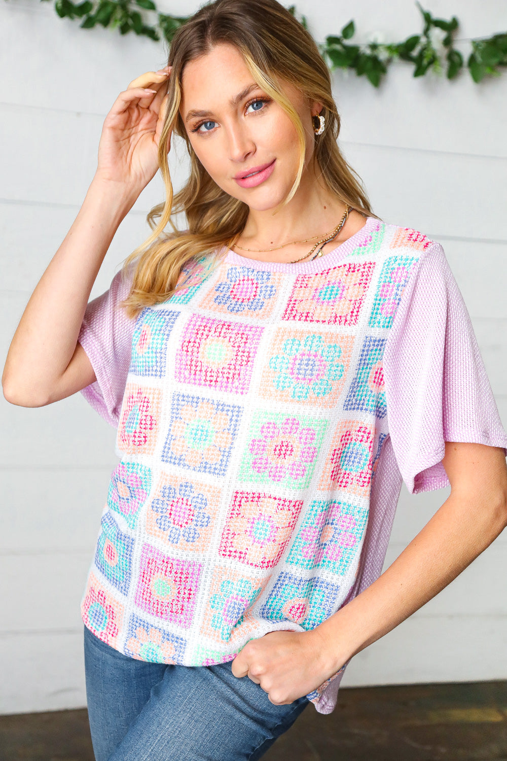 Lavender Flower Power Color Block Top