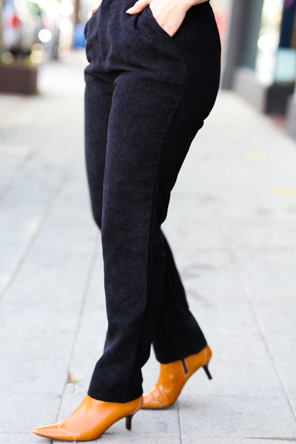 Going Your Way Black Corduroy High Rise Tapered Leg Pants