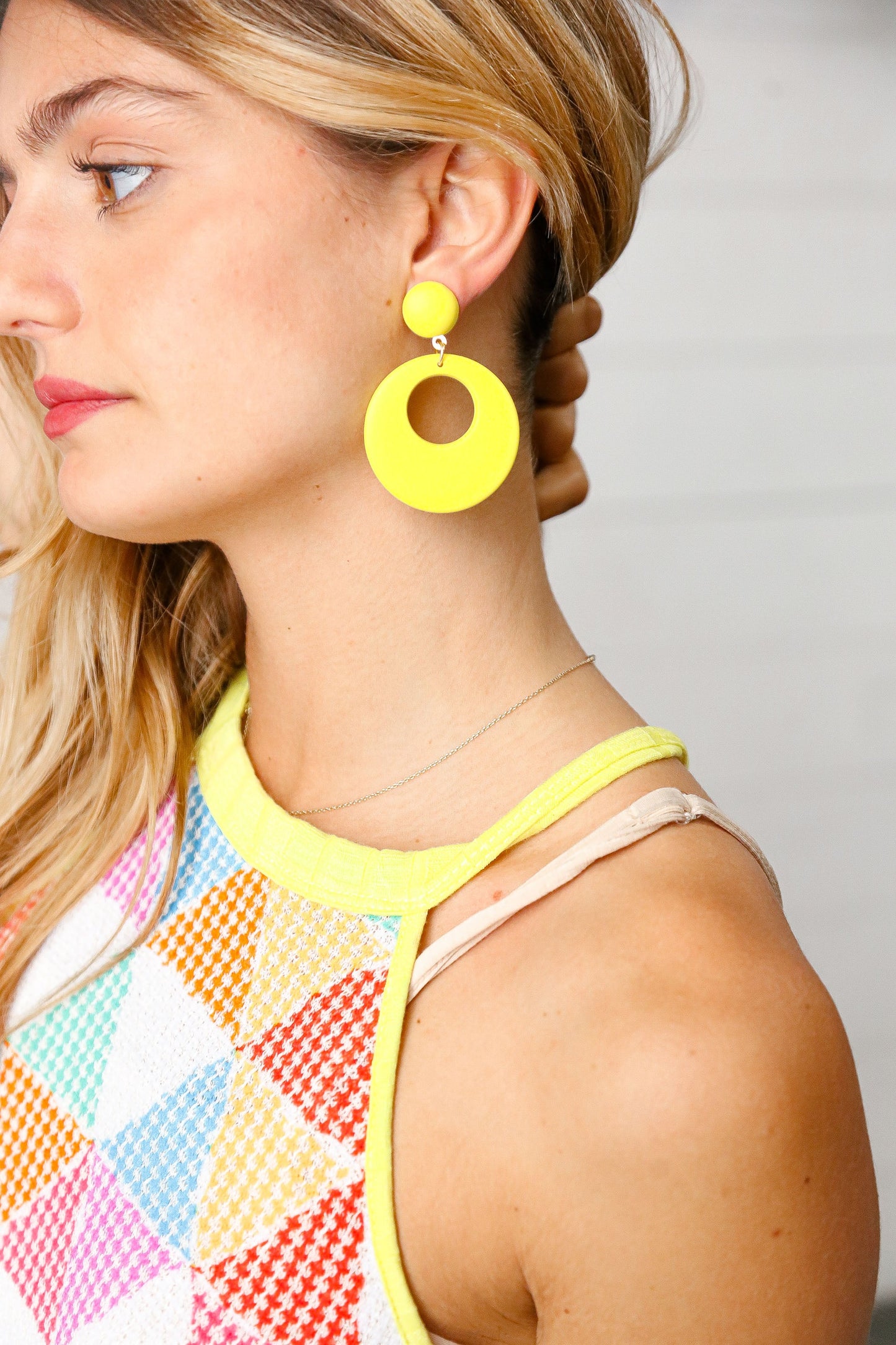 Lemon Retro Open Circle Resin Dangle Earrings