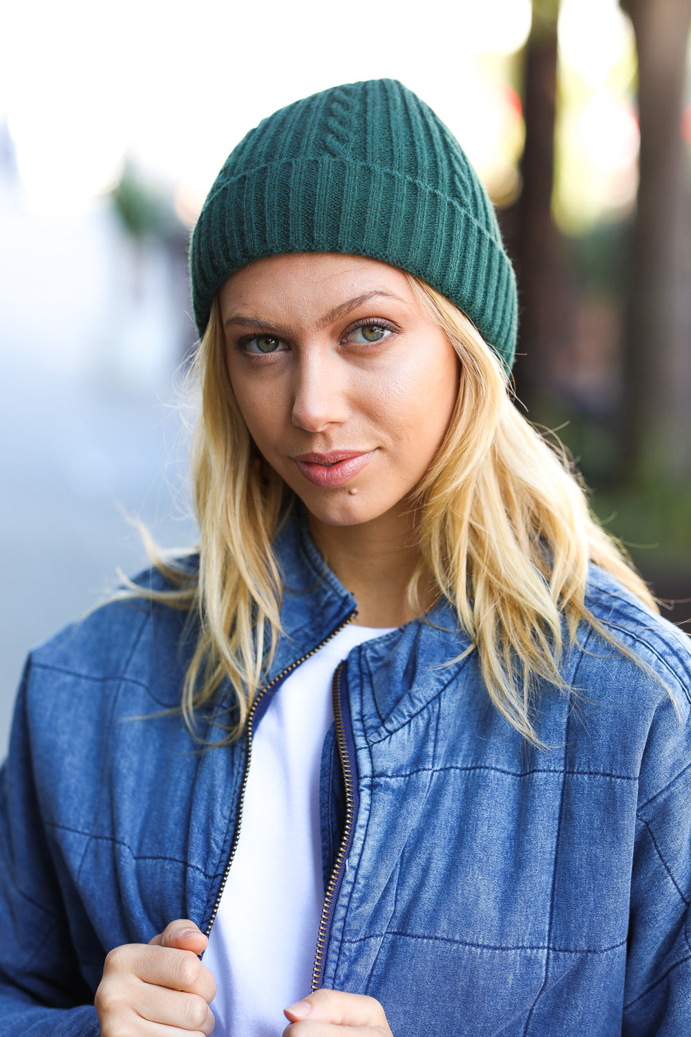 Let's Go Emerald Green Cable Knit Beanie