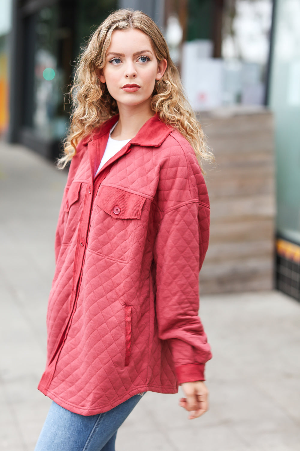 Marsala Quilted Knit Button Down Shacket