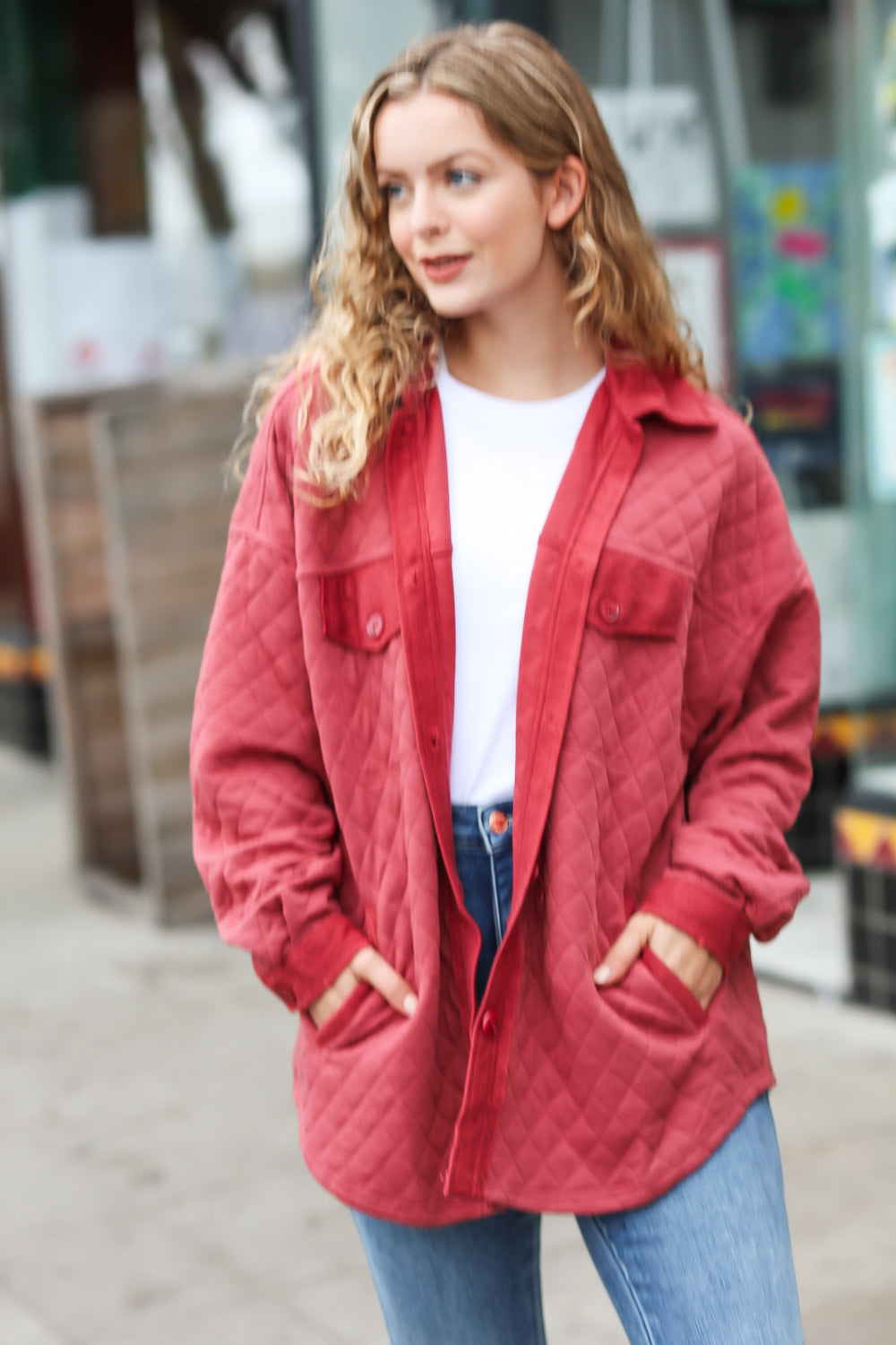 Marsala Quilted Knit Button Down Shacket