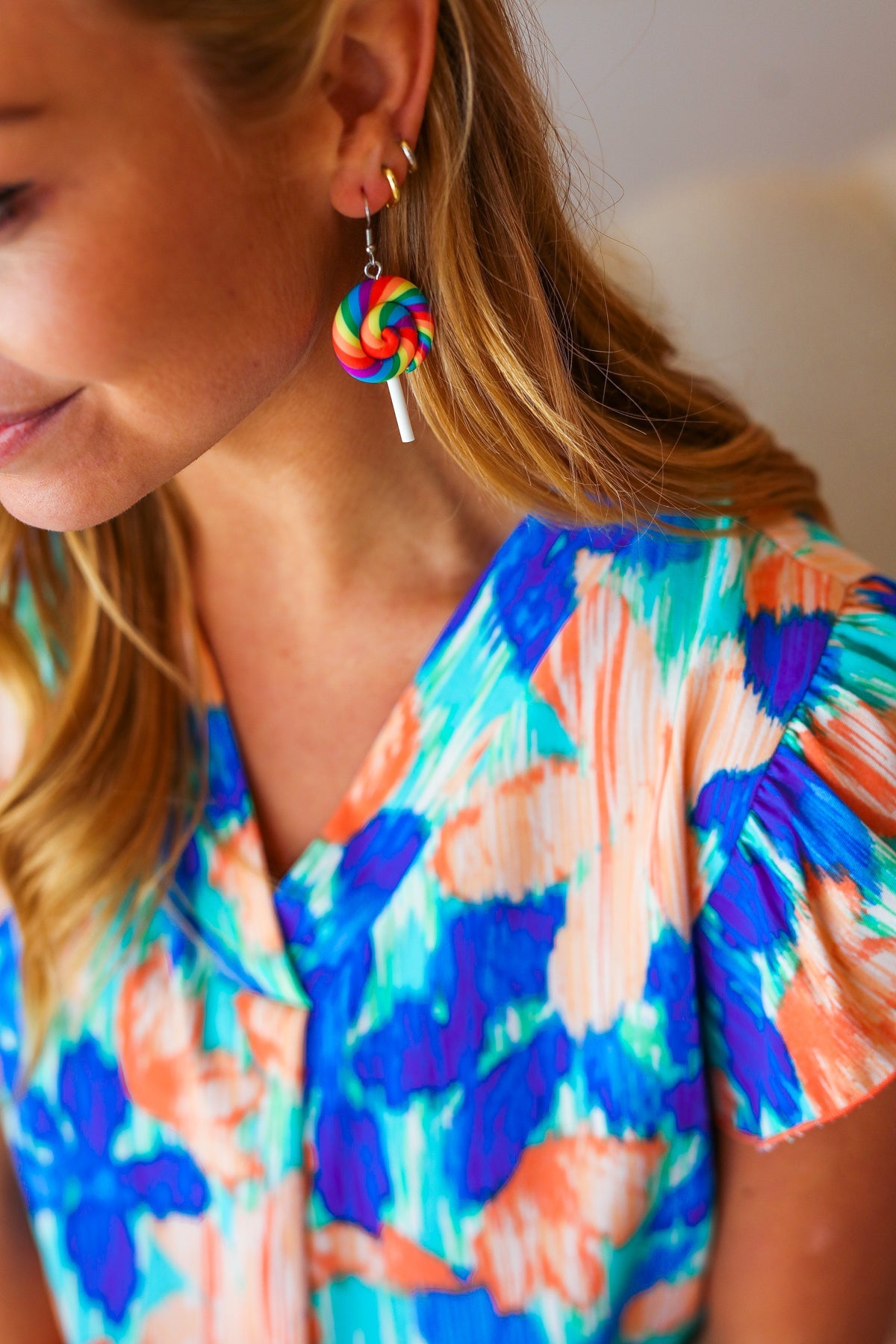 Rainbow Lollipop Dangle Clay Earrings