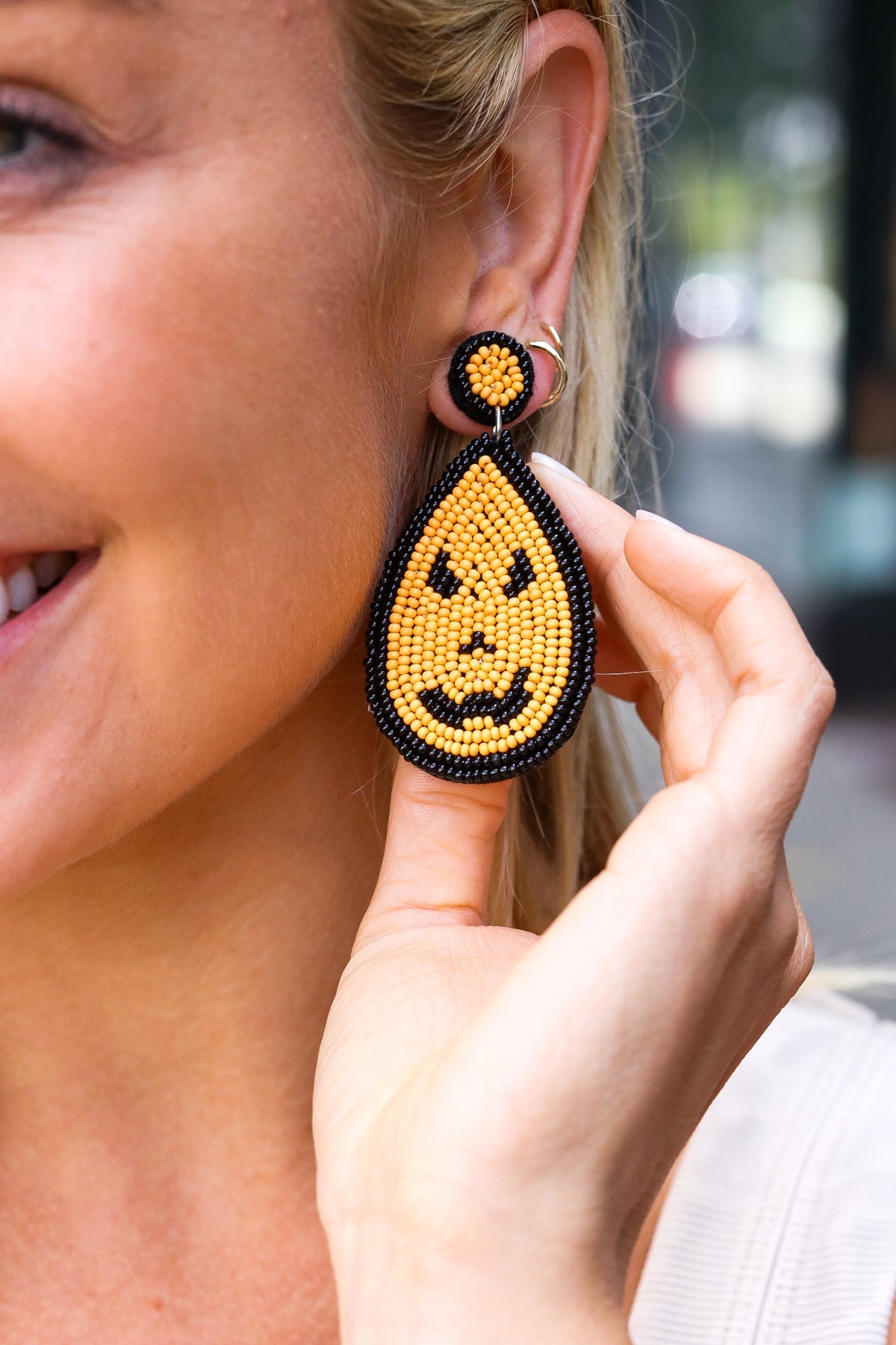 Orange & Black Jack-O-Lantern Teardrop Earrings