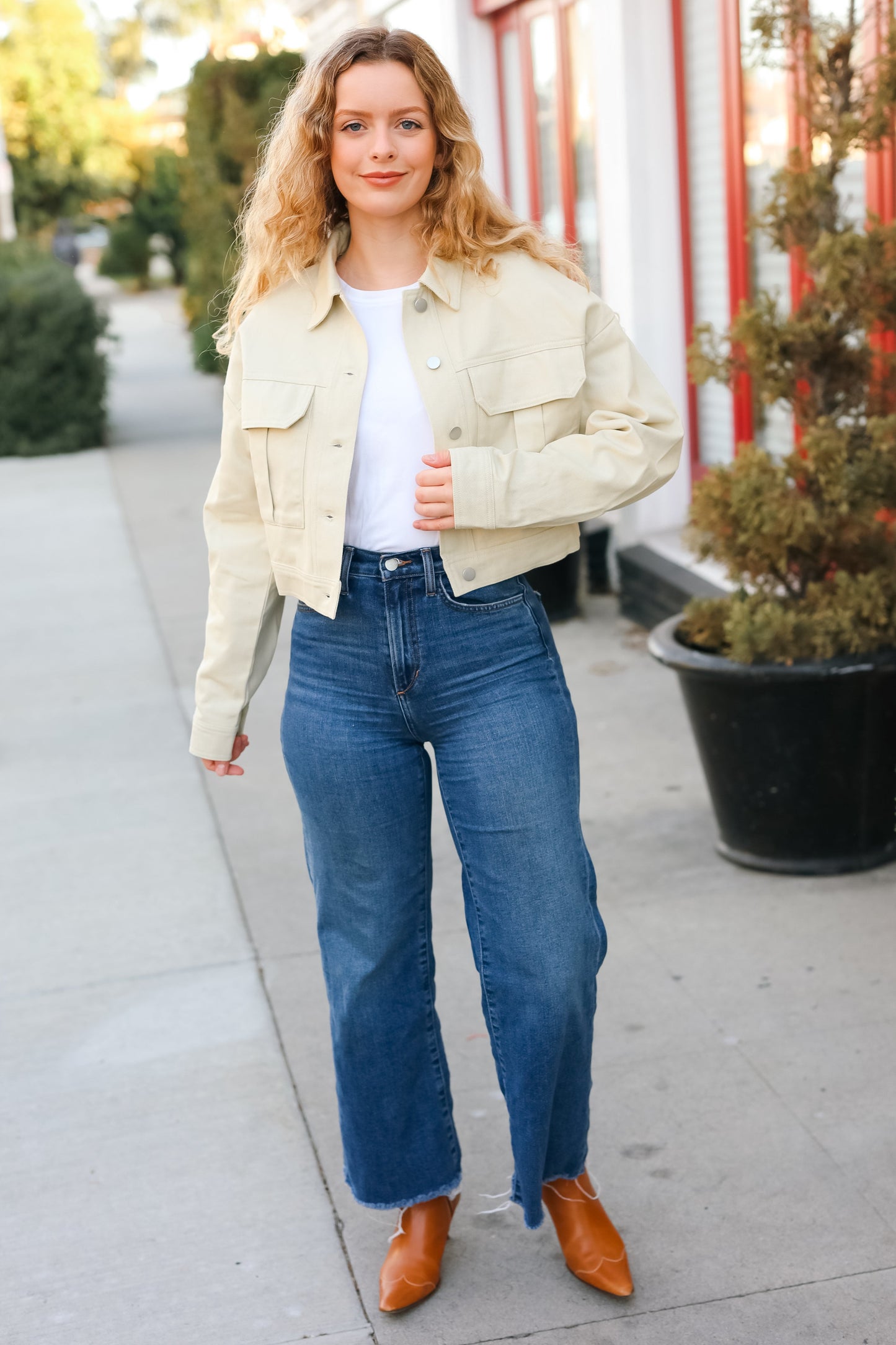 Back In Town Natural Cotton Twill Cropped Jacket