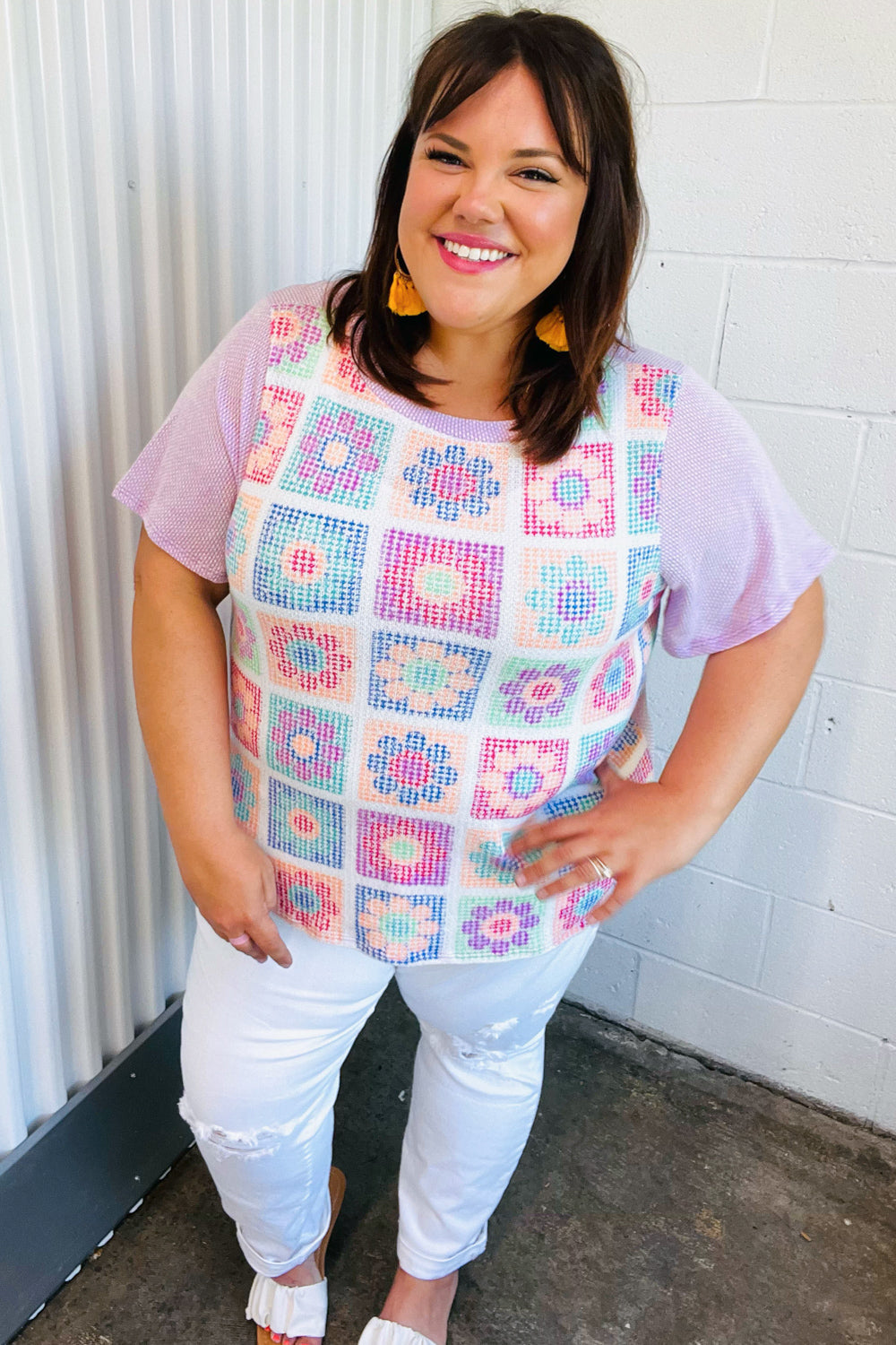 Lavender Flower Power Color Block Top