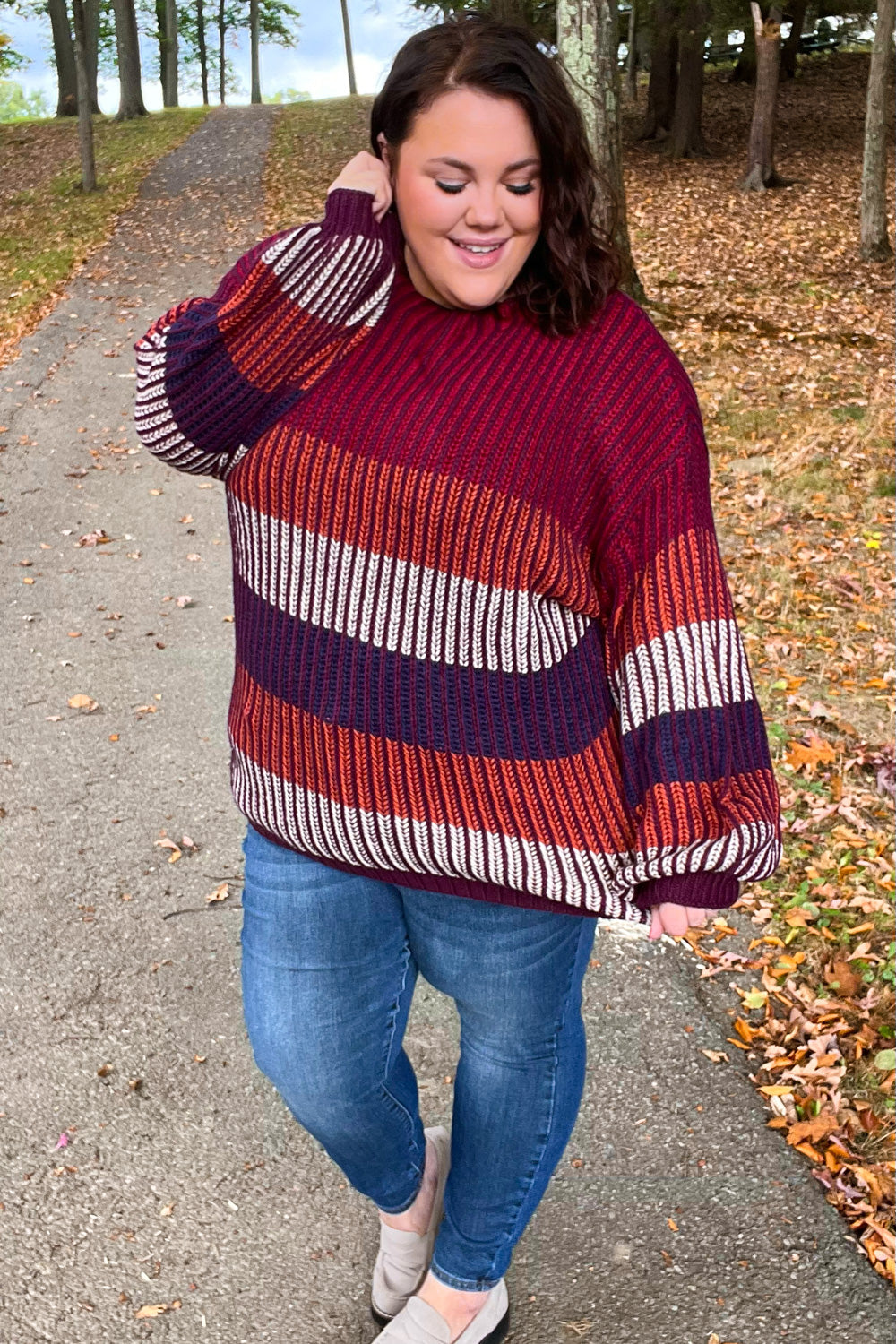 Take All Of Me Burgundy & Navy Stripe Oversized Sweater