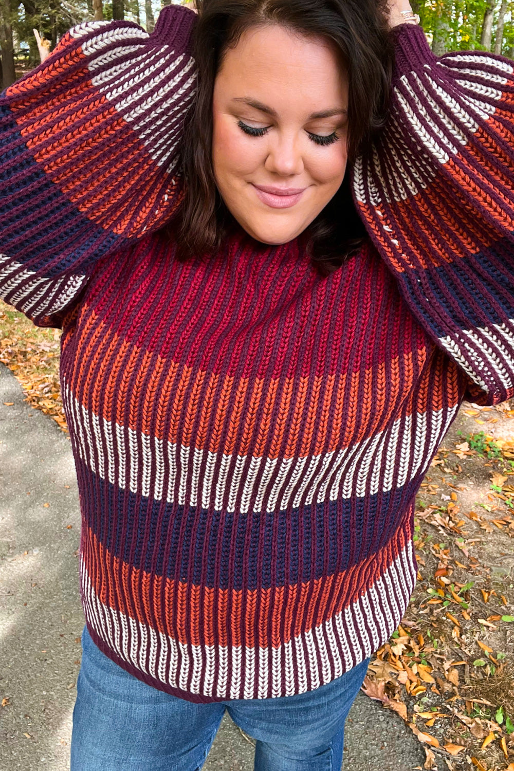 Take All Of Me Burgundy & Navy Stripe Oversized Sweater