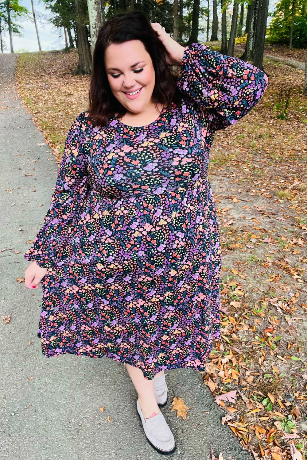 Flirtatious Black Ditzy Floral Fit & Flare Midi Dress