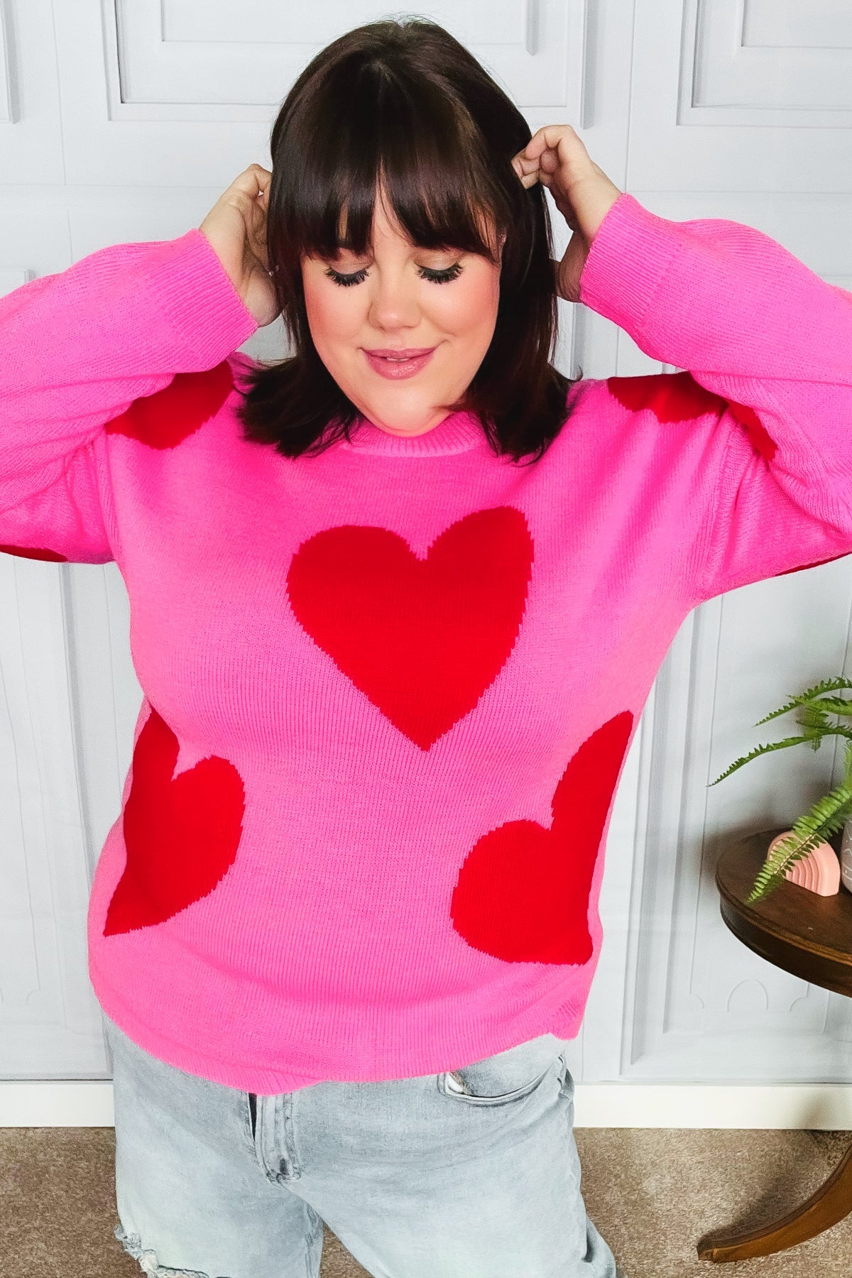 Cupid's Arrow Pink & Red Heart Jacquard Sweater