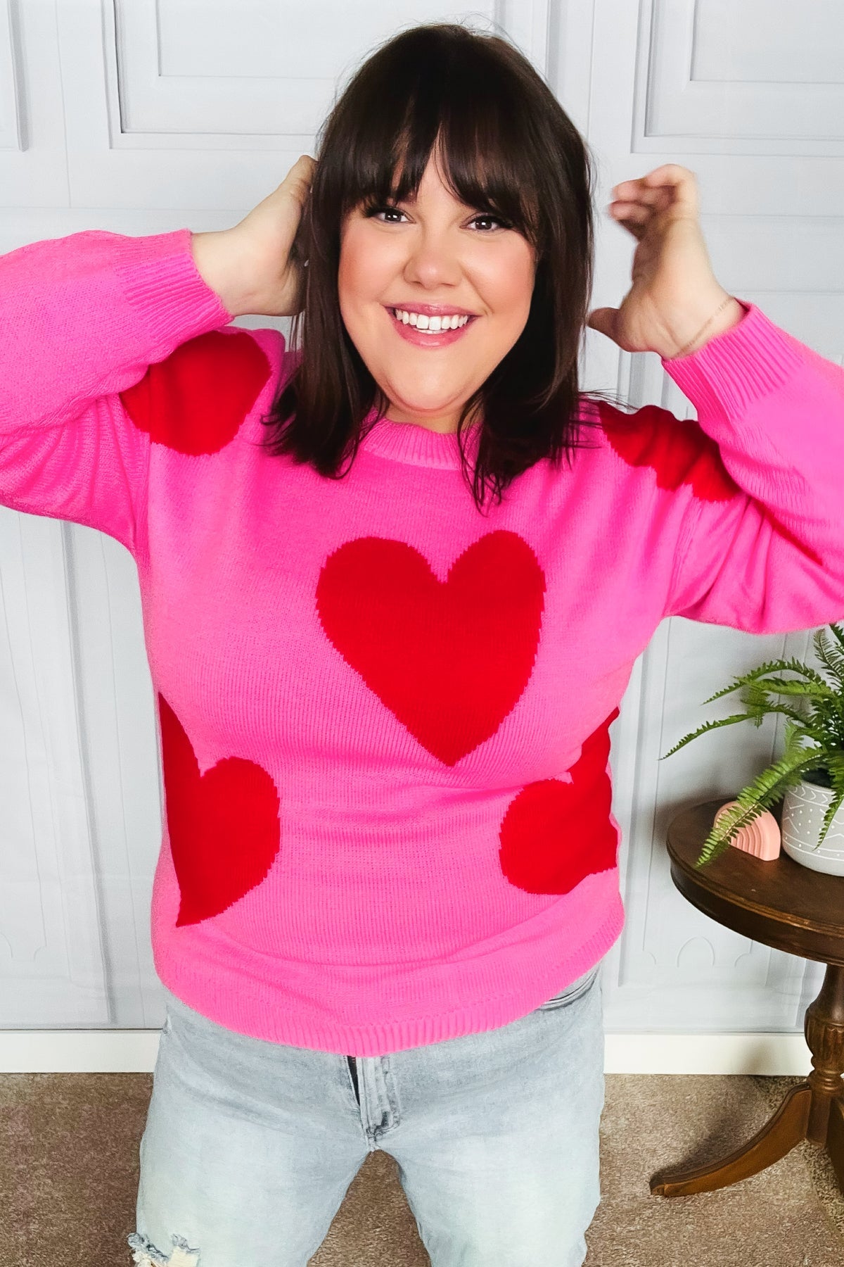 Cupid's Arrow Pink & Red Heart Jacquard Sweater