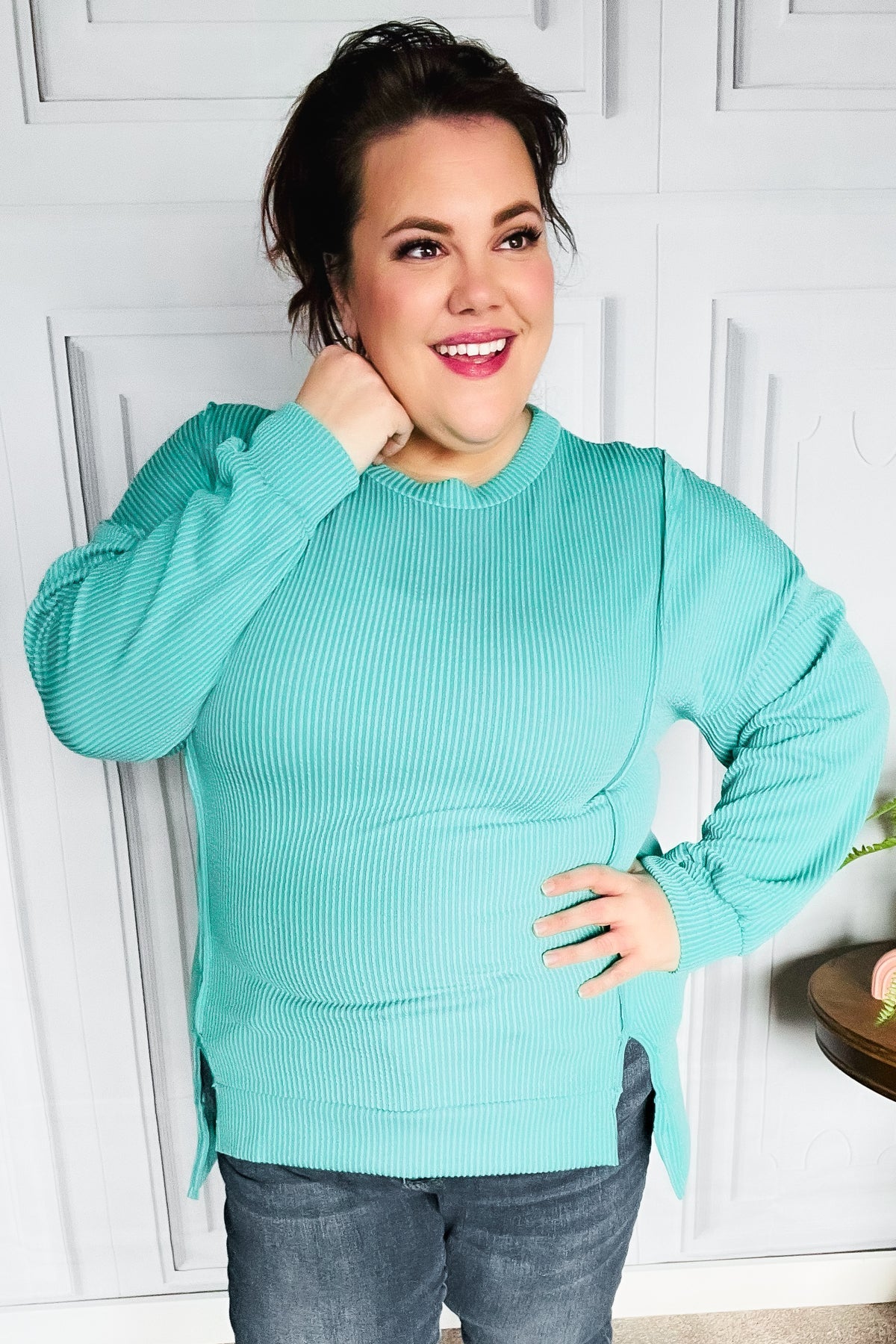 Live For Today Mint Mineral Washed Rib Pullover