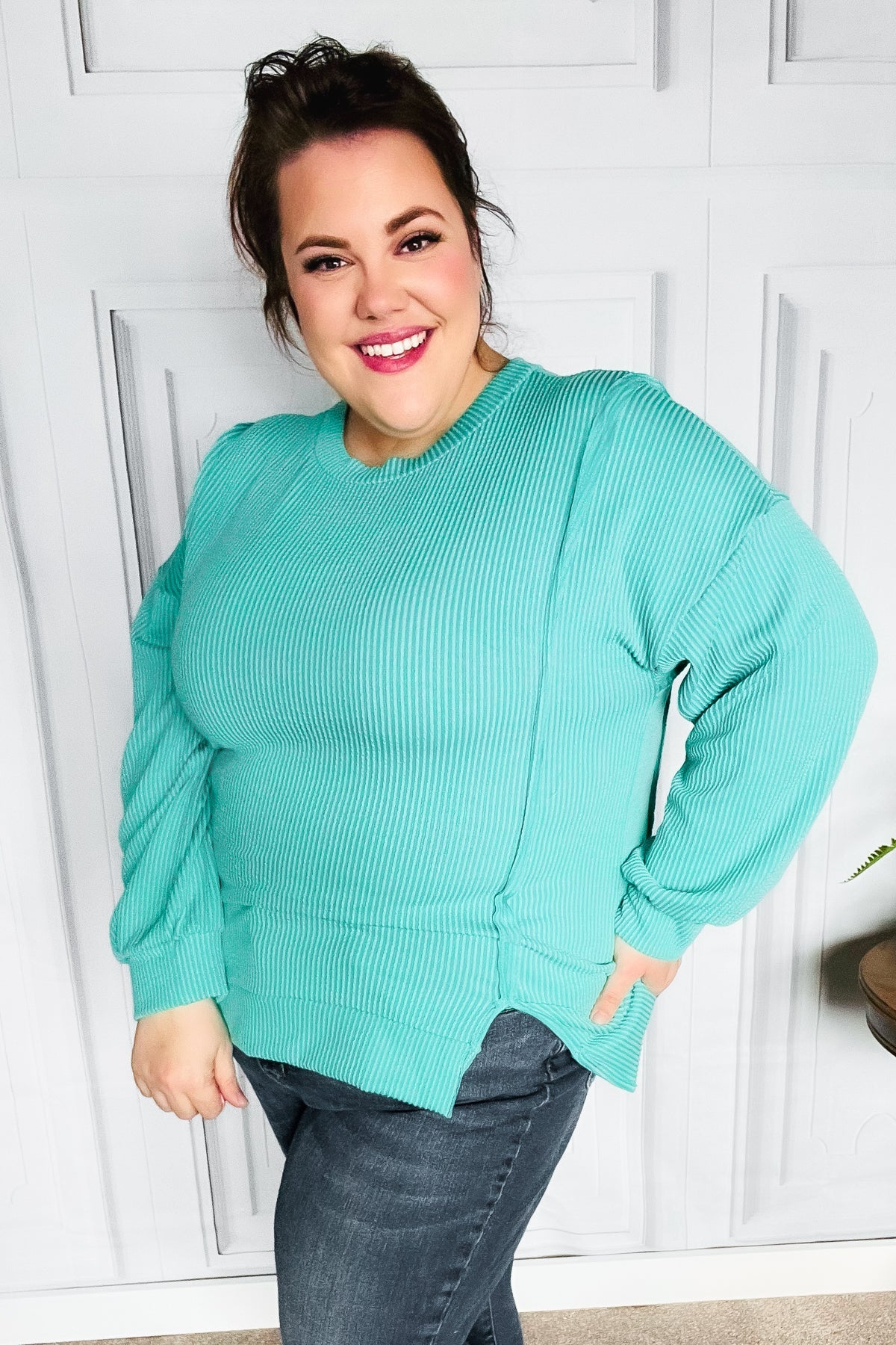 Live For Today Mint Mineral Washed Rib Pullover