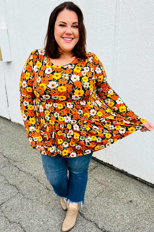 Rust Flat Floral Tiered Babydoll Top