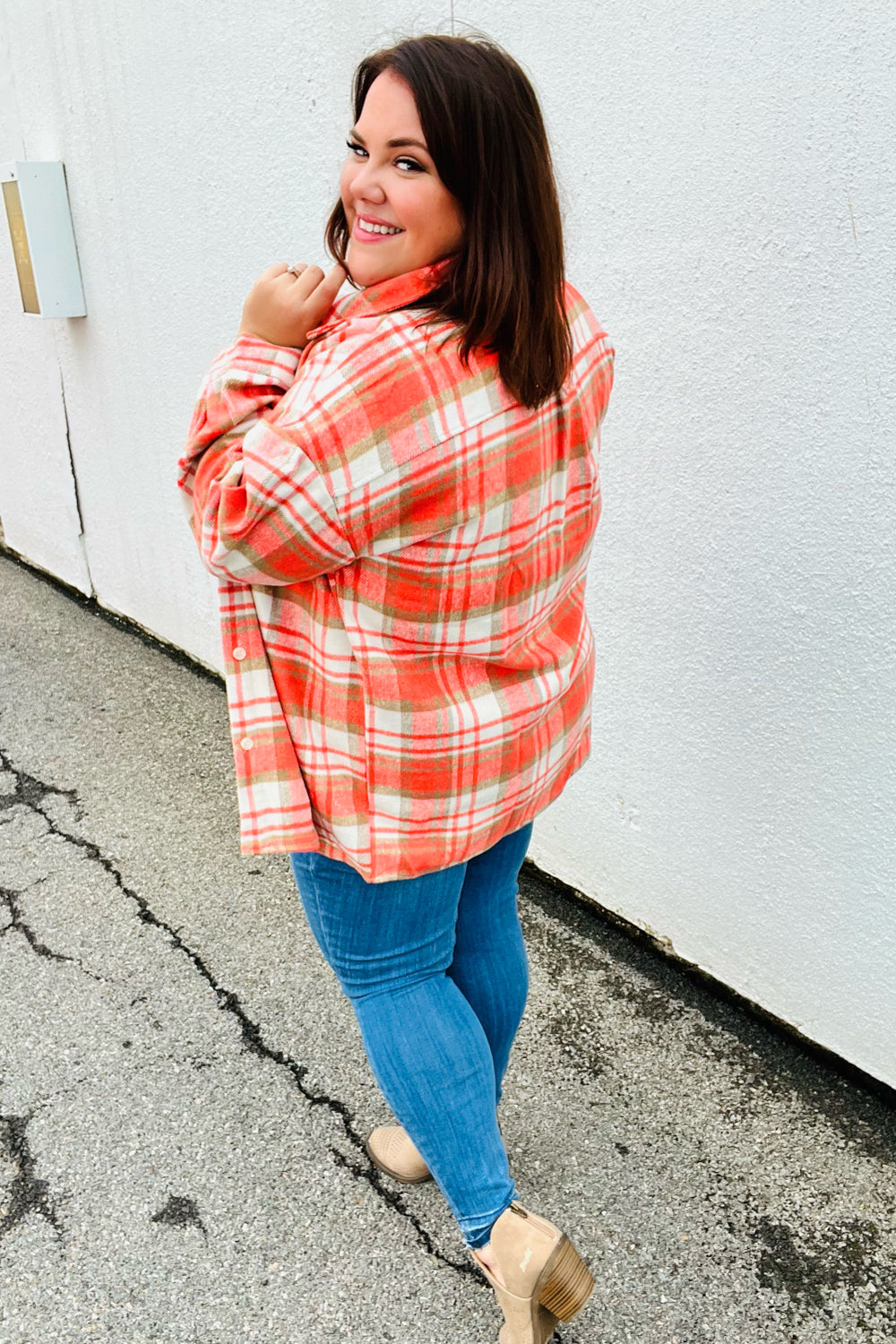 Layer Up Orange Plaid Flannel Button Down Shacket