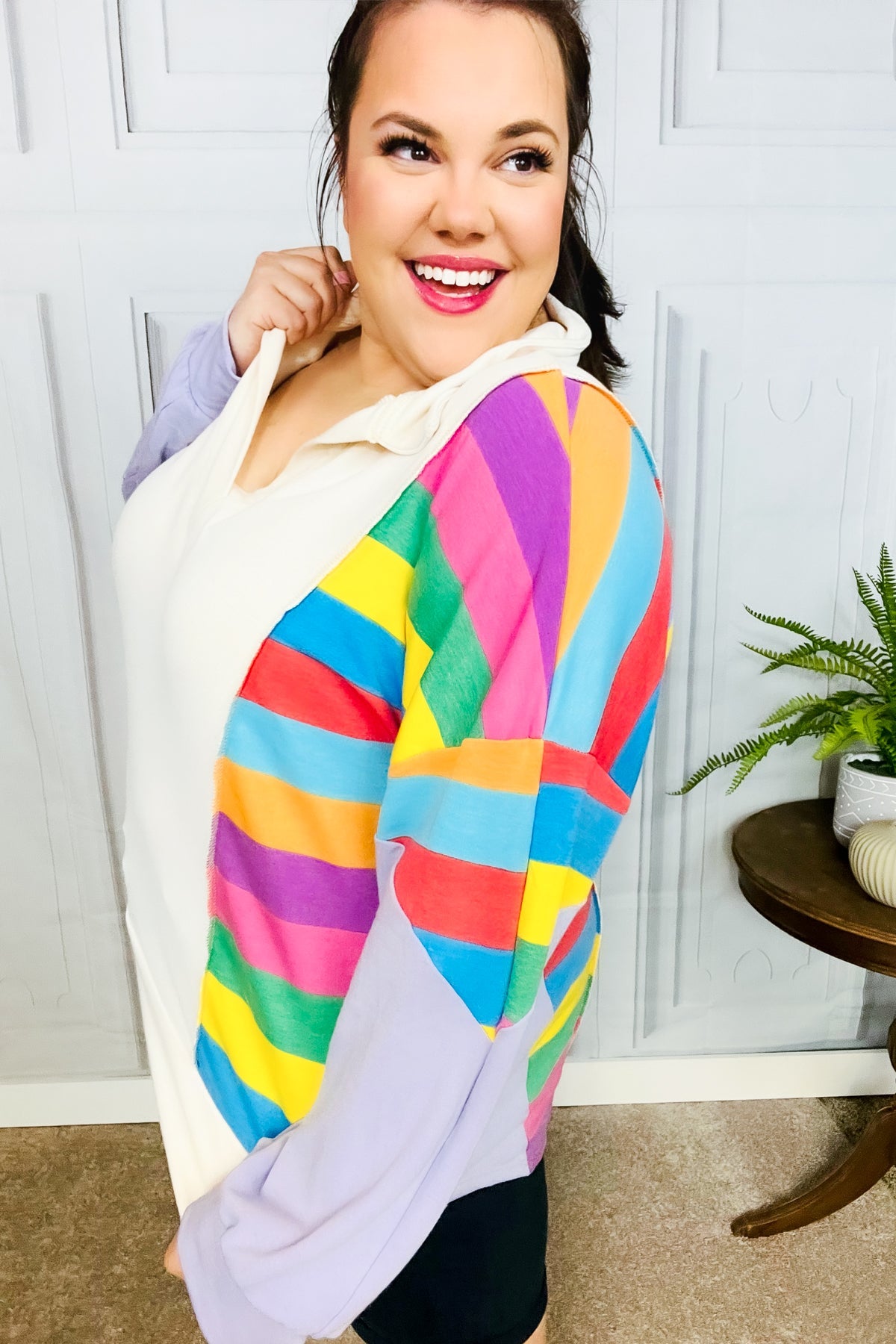 Feeling Bold Lilac Multicolor Stripe Collared V Neck Pullover