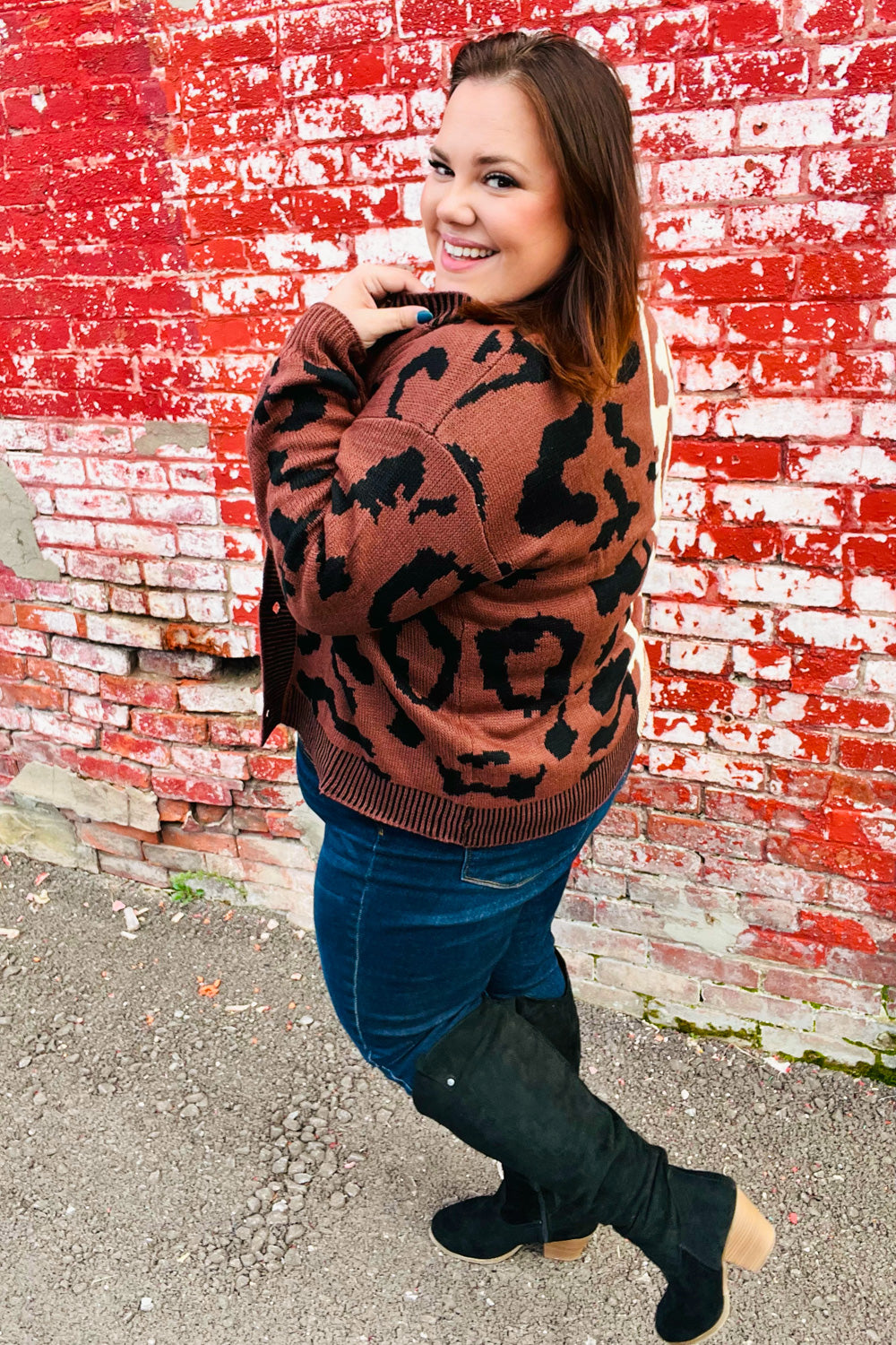 Taupe & Sepia Leopard Print Color Block Cardigan